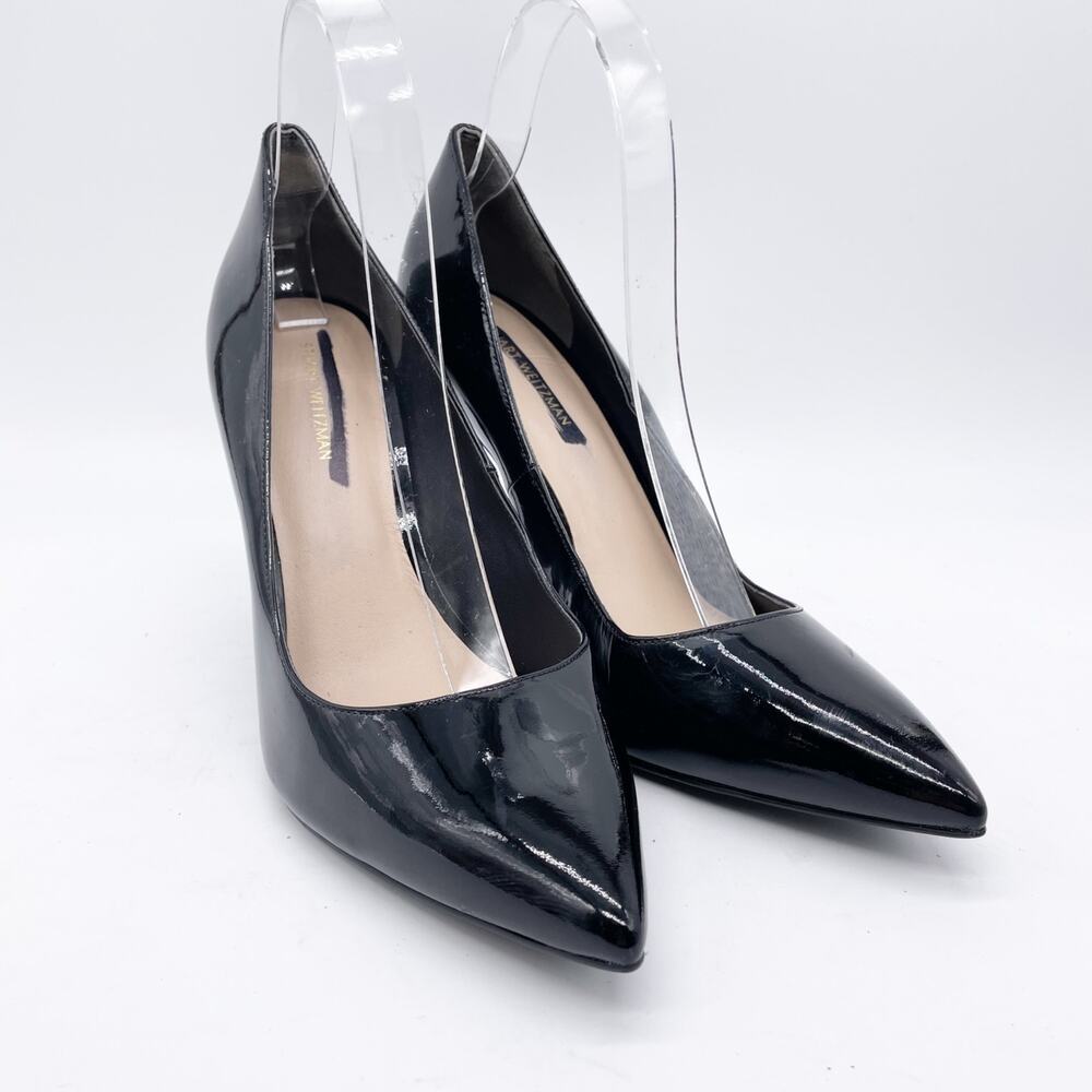 Stuart Weitzman Women's Leigh 95 Black Patent Leather Pumps High Heels Size 9B